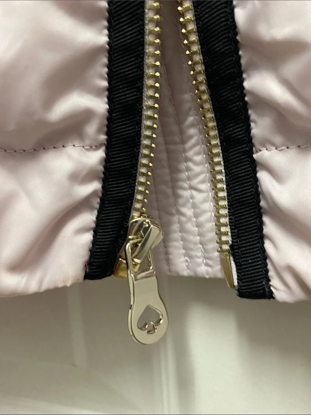 kate spade Light Pink Quilted Packable Puffer Jacket with Black Trim